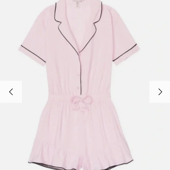 Victorias Secret Satin Ruffle Light Pink Pajama Romper One Piece Tie Waist - Picture 7 of 7
